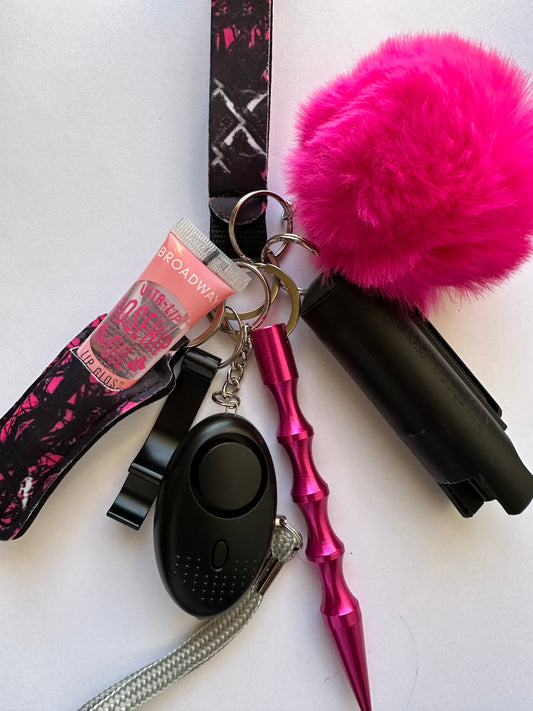 Pink and Black Swirl Keychain Set