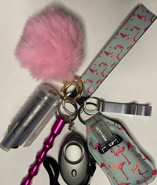 Pink & Silver Flamingo Self-Defense Keychain Set