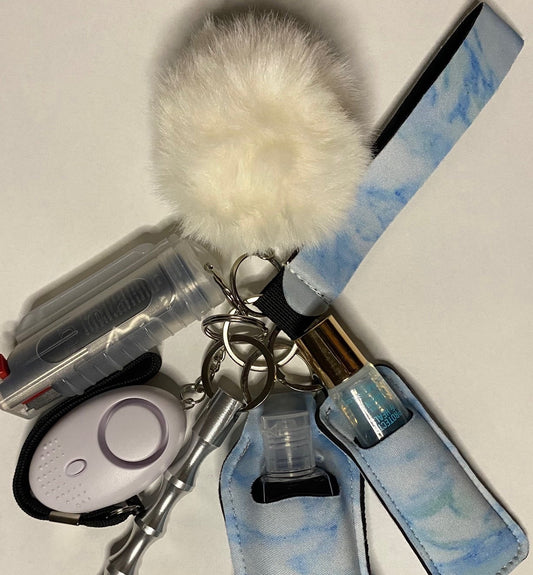 Blue & Silver Marble Self-Defense Keychain Set