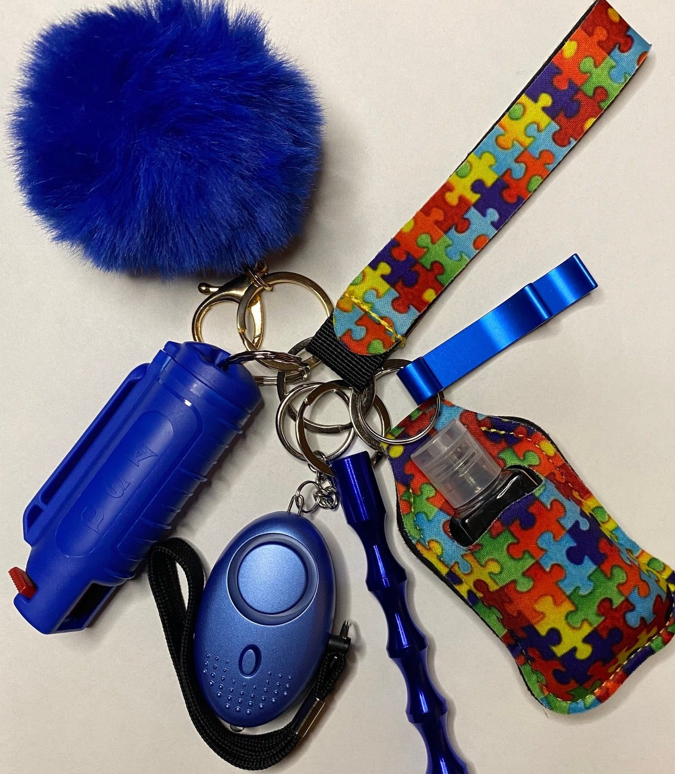 Royal Blue Puzzle Print Self-Defense Keychain Set