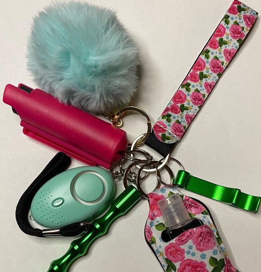 Pink & Green Floral Self-Defense Keychain Set