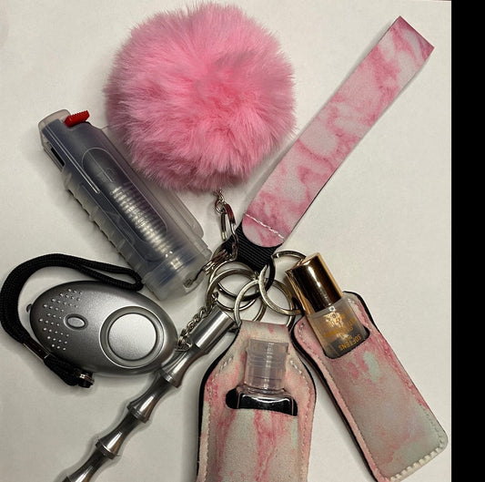 Pink & Silver Marble Self-Defense Keychain Set