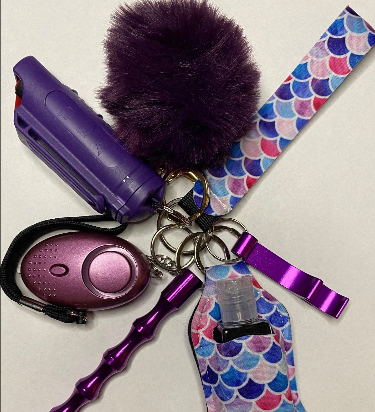 Purple Scallop Print Self-Defense Keychain Set