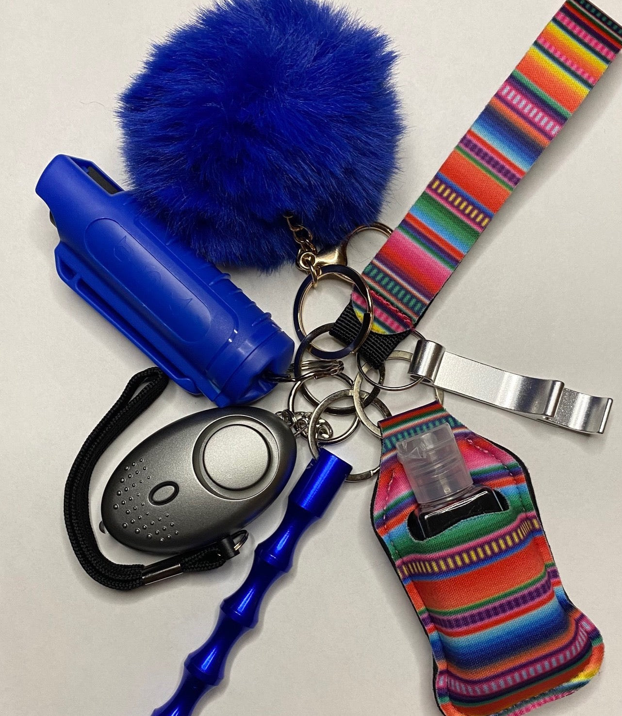 Royal Blue & Multi-Color Striped Self-Defense Keychain Set