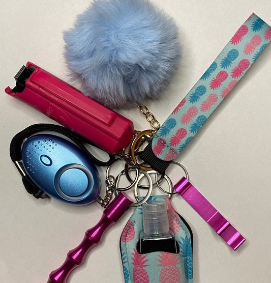 Baby Blue & Pink Pineapple Print Self-Defense Keychain Set