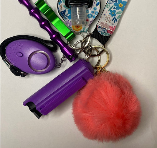 Purple, Peach & Green Floral Self-Defense Keychain Set